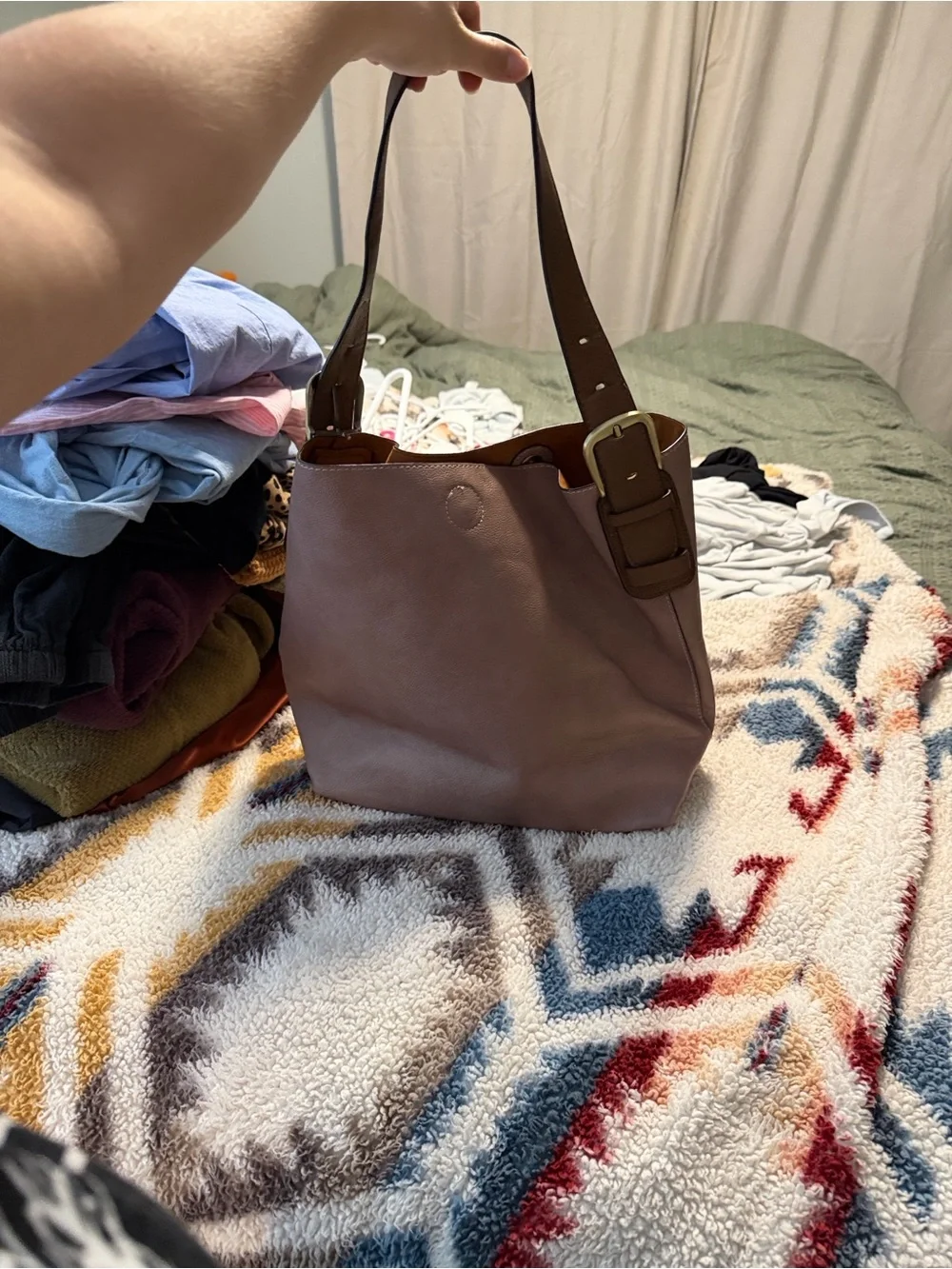 Women's Taupe Shoulder Tote Bag with Brown Straps